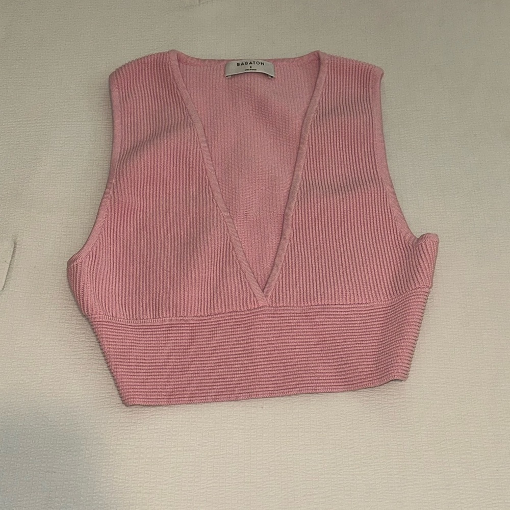 Aritzia Pink Ribbed Crop Top